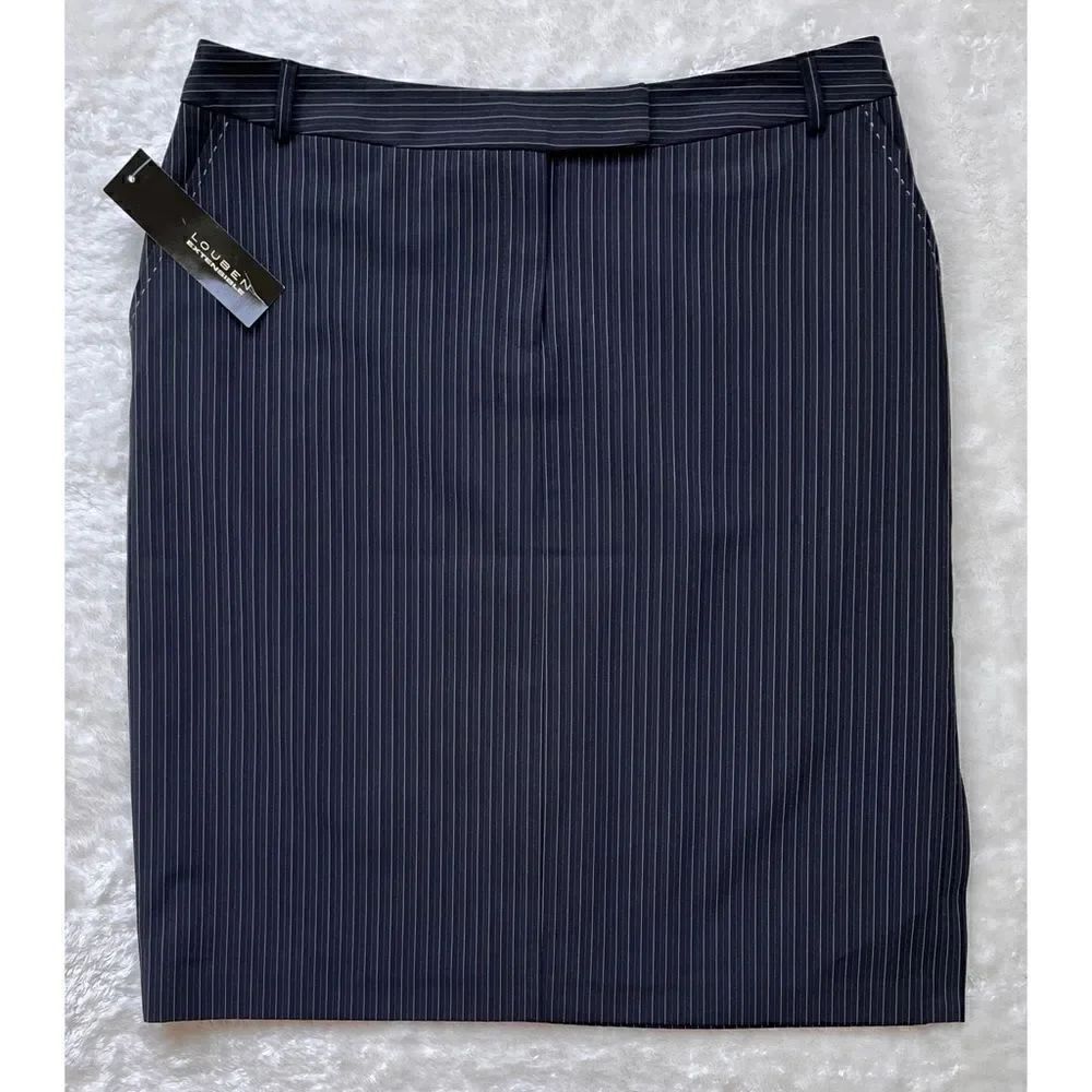 NWT LOUBEN Stretch Jet Black Pinstriped Pencil Skirt, Size 12